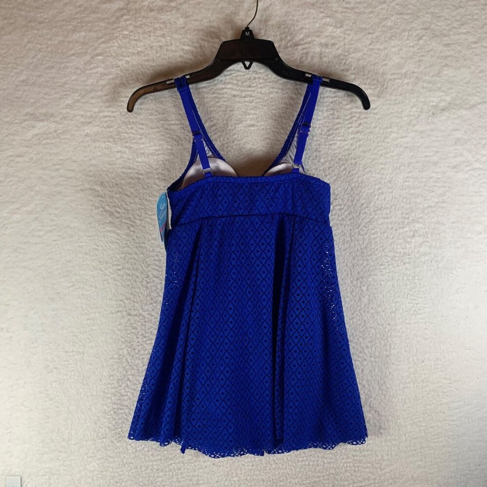 Swim Solutions Womens Blue Crochet Bow Front Tummy Control Swim Dress Size 8 NWT - Picture 6 of 10
